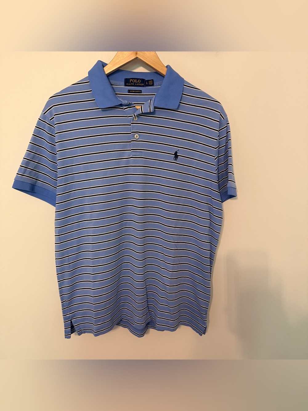 Polo Ralph Lauren Custom Slim Fit Striped Blue Polo Shirt Size LG